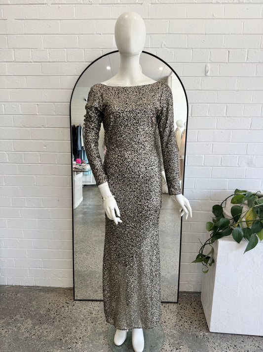 Per Una Speziale By Marks & Spencer Champagne Sequin Maxi Dress - Size 12