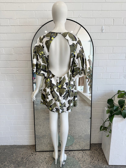 Aje Oasis Olive Leaf Cut Out Mini Dress - Size 14