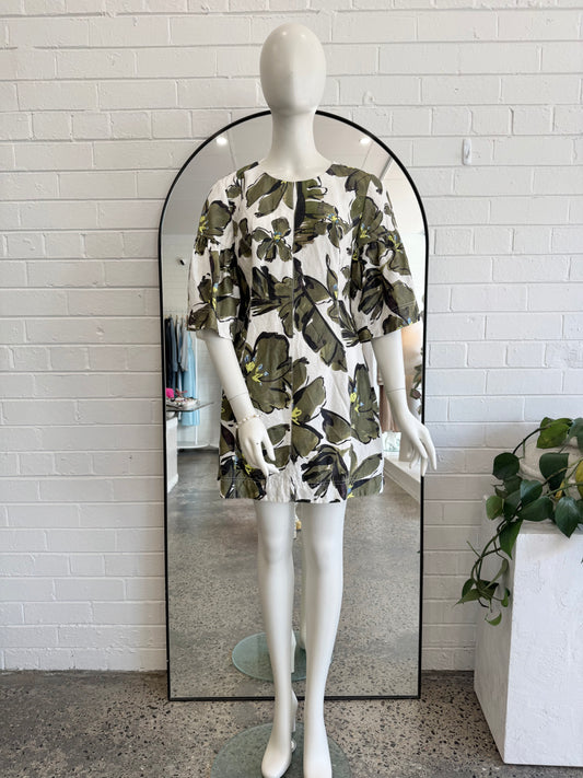 Aje Oasis Olive Leaf Cut Out Mini Dress - Size 14