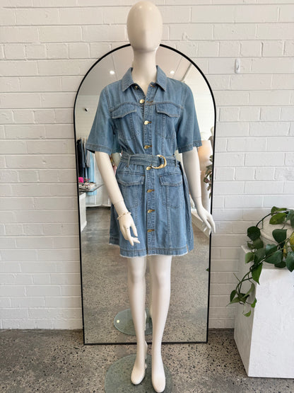 Aje Blue Denim Mini Dress - Size 10