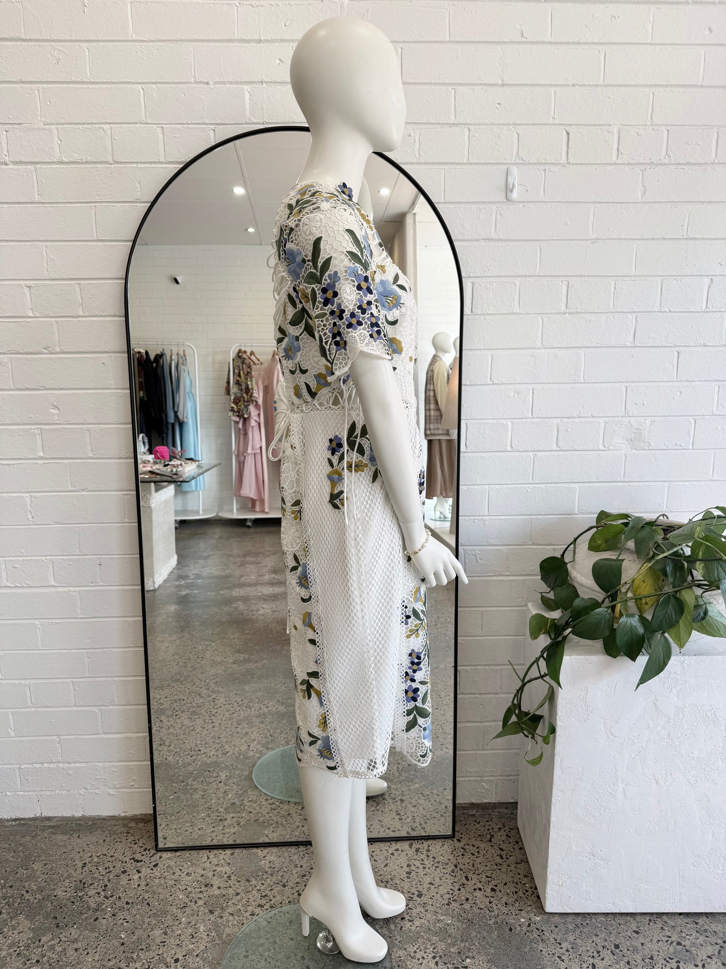 Thurley White Vasette Lace Midi Dress - Size 14