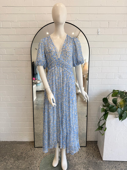 Me and Em Blue Primrose Graphic Floral Maxi Dress - Size 12