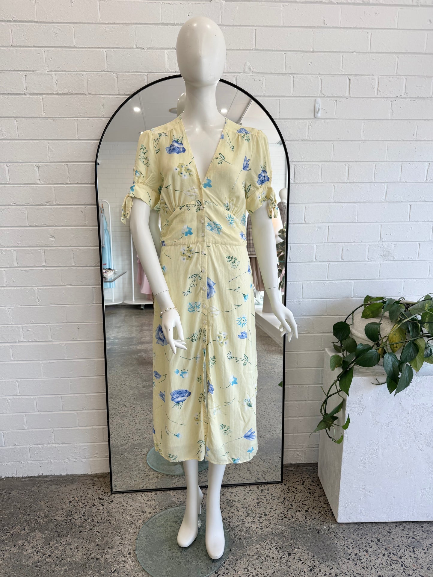 Rouje Paris Yellow Floral Print Laura Midi Dress - Size 40 (12)