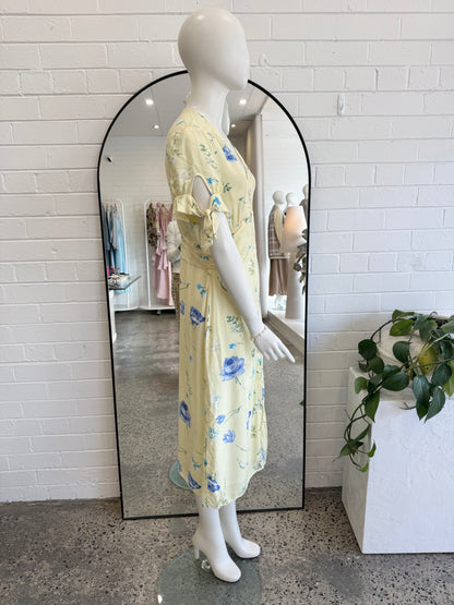 Rouje Paris Yellow Floral Print Laura Midi Dress - Size 40 (12)