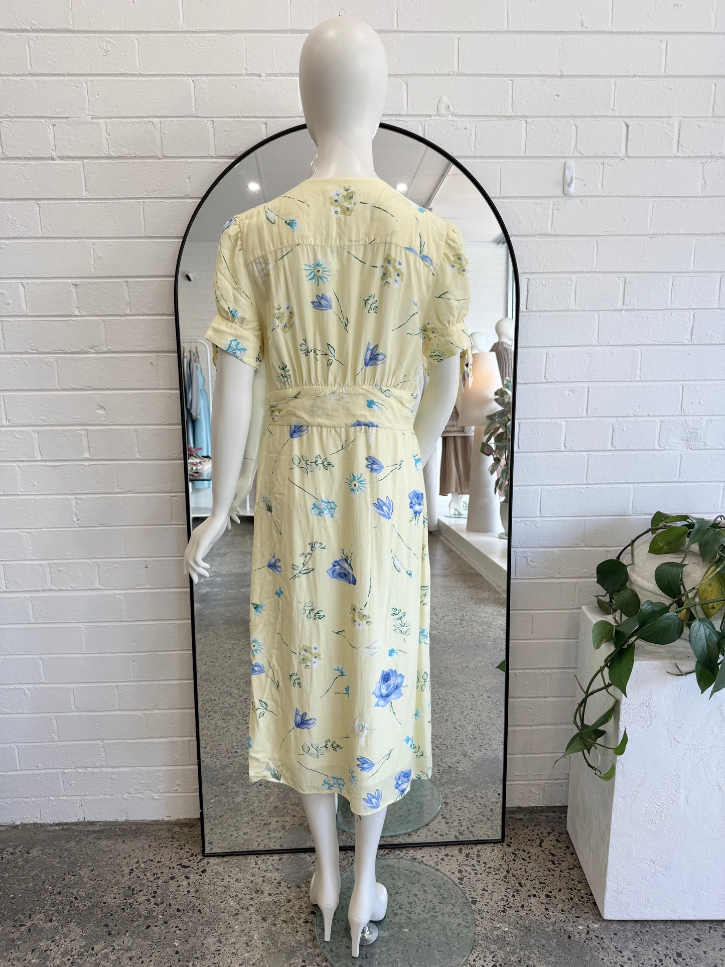 Rouje Paris Yellow Floral Print Laura Midi Dress - Size 40 (12)