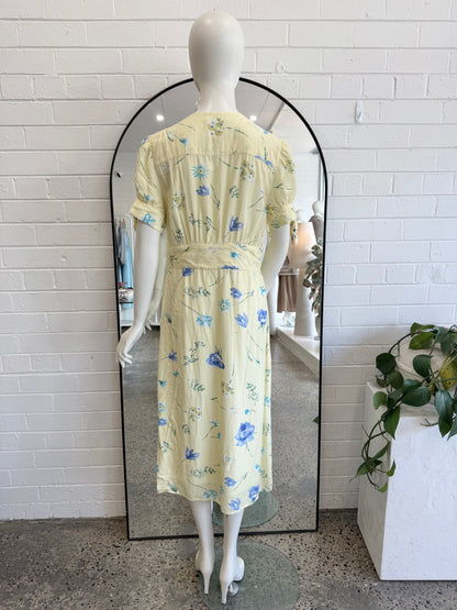 Rouje Paris Yellow Floral Print Laura Midi Dress - Size 40 (12)