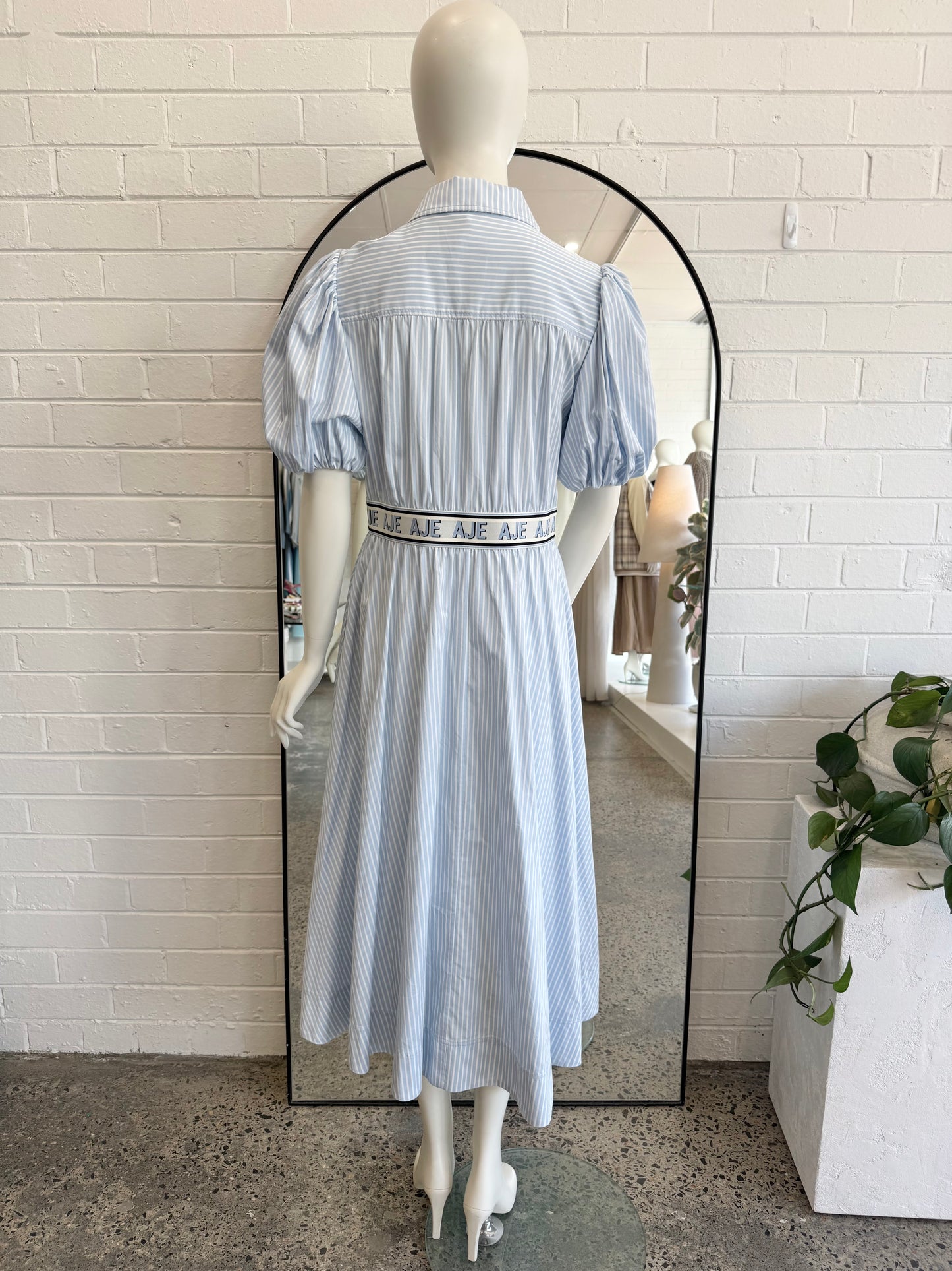 Aje Blue and White Harling Logo Midi Dress - Size 12