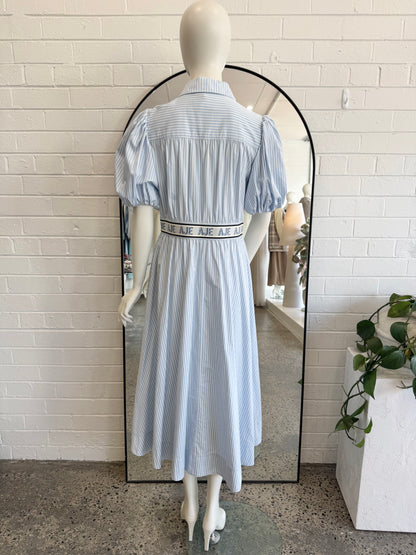Aje Blue and White Harling Logo Midi Dress - Size 12