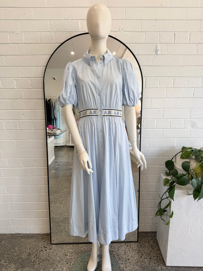 Aje Blue and White Harling Logo Midi Dress - Size 12
