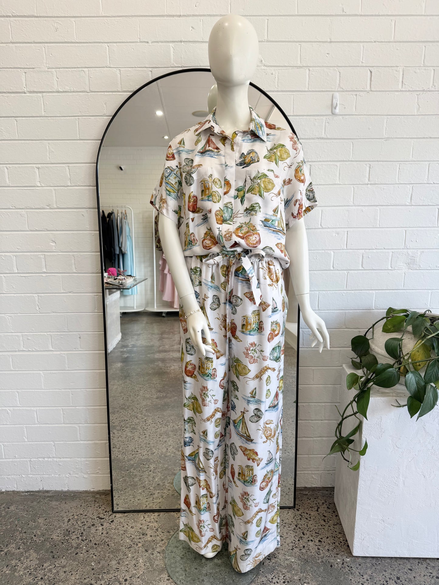 Rebecca Valance White Silk Ikaria Shirt and Pant Set - Size 10