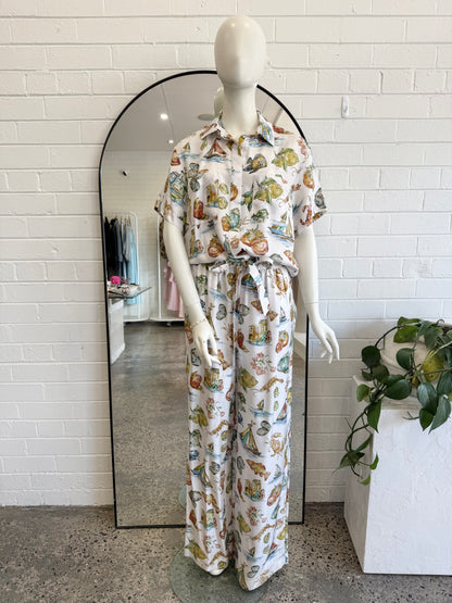 Rebecca Valance White Silk Ikaria Shirt and Pant Set - Size 10