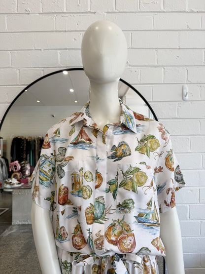 Rebecca Valance White Silk Ikaria Shirt and Pant Set - Size 10