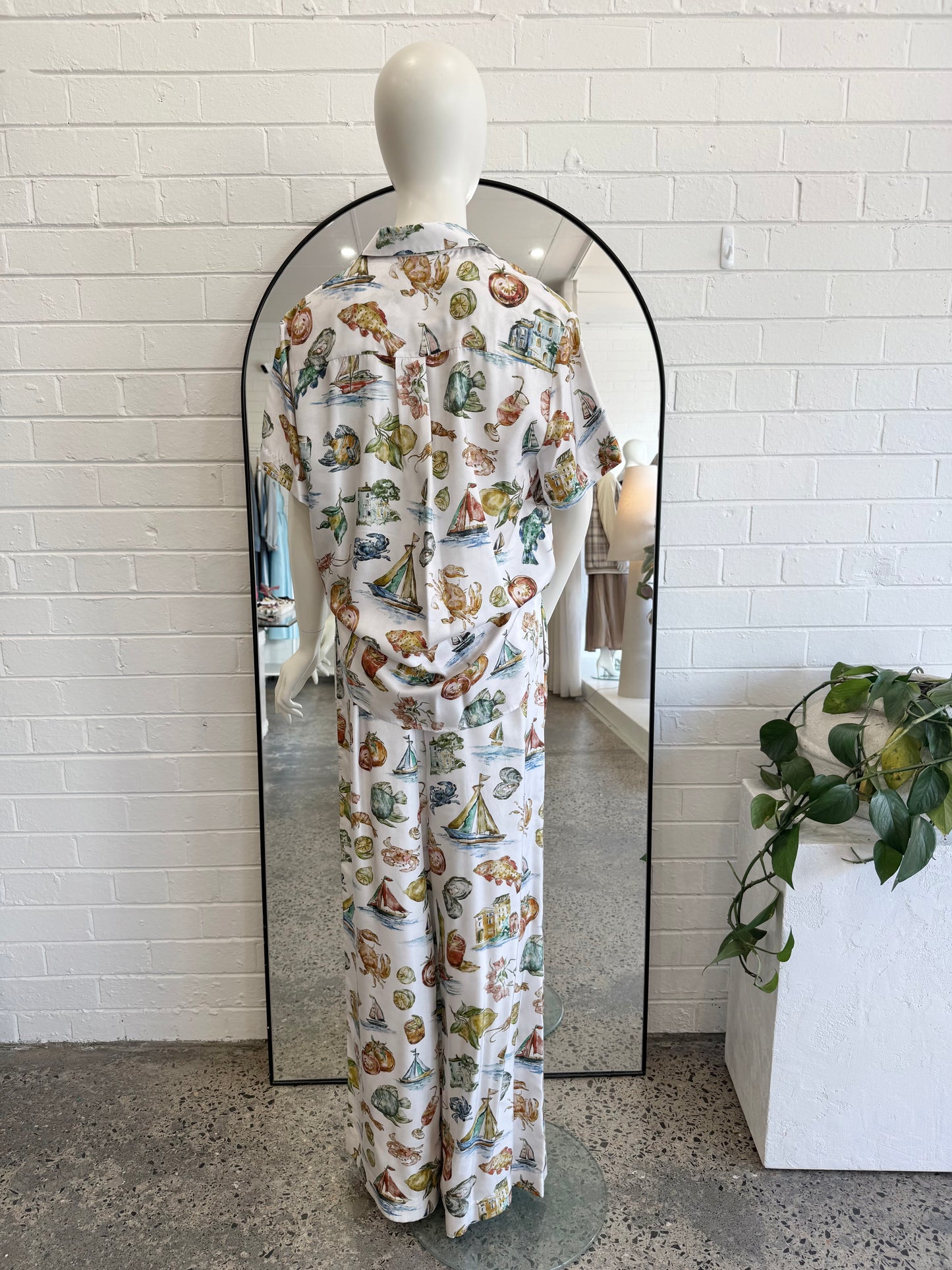 Rebecca Valance White Silk Ikaria Shirt and Pant Set - Size 10