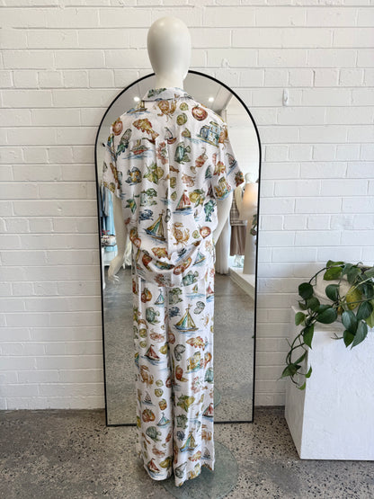 Rebecca Valance White Silk Ikaria Shirt and Pant Set - Size 10