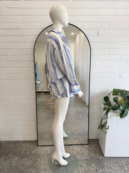 Kivari White and Blue Stripe Isabelle Shirt and Shorts - Size 8