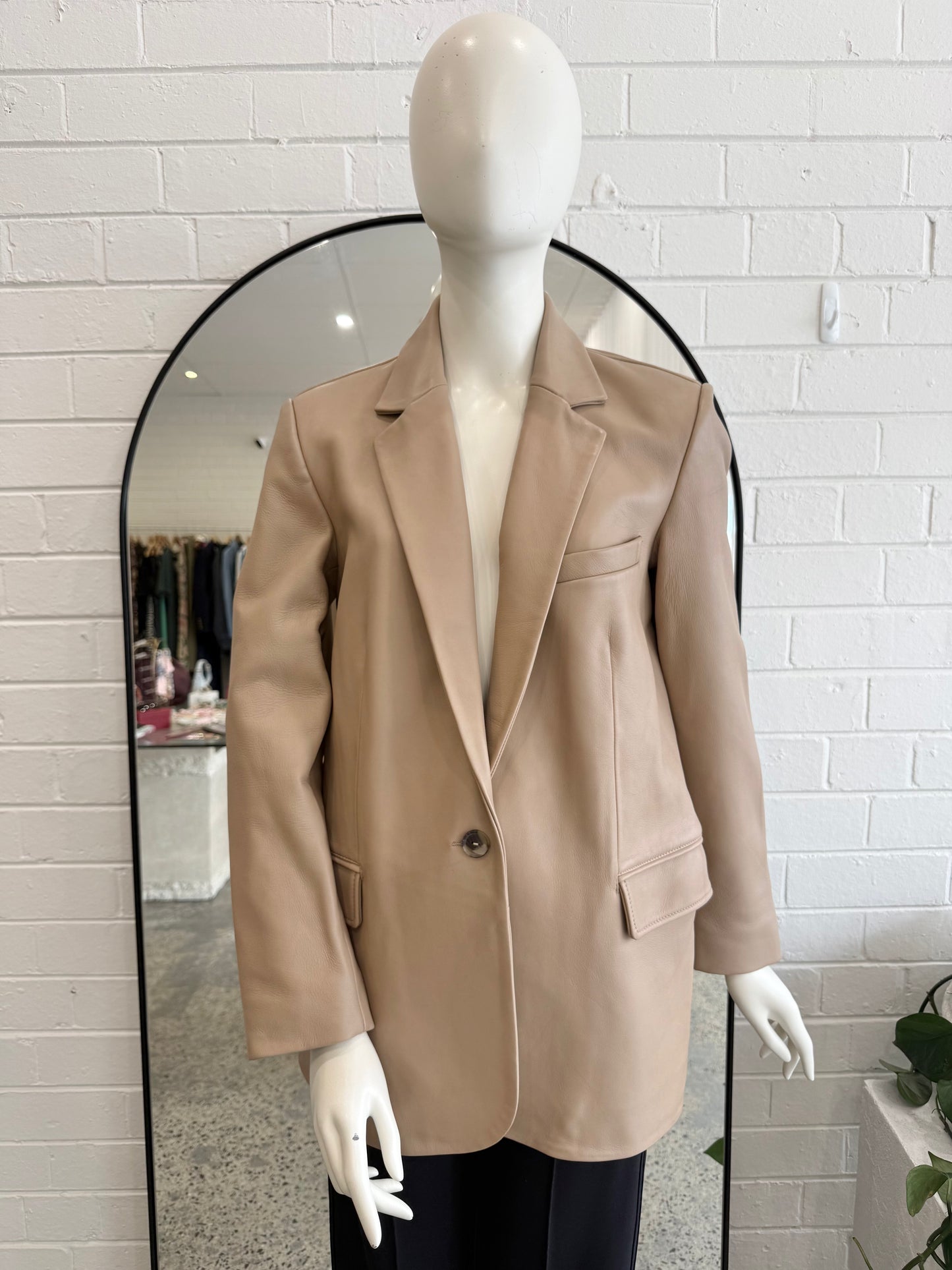 Country Road Beige Leather Blazer - Size S (8)
