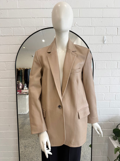 Country Road Beige Leather Blazer - Size S (8)