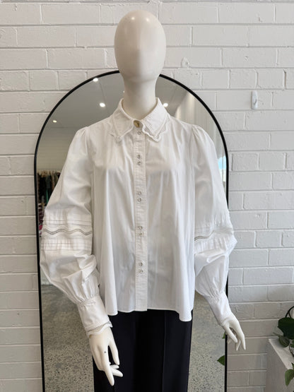 Aje White Scallop Shirt - Size 12