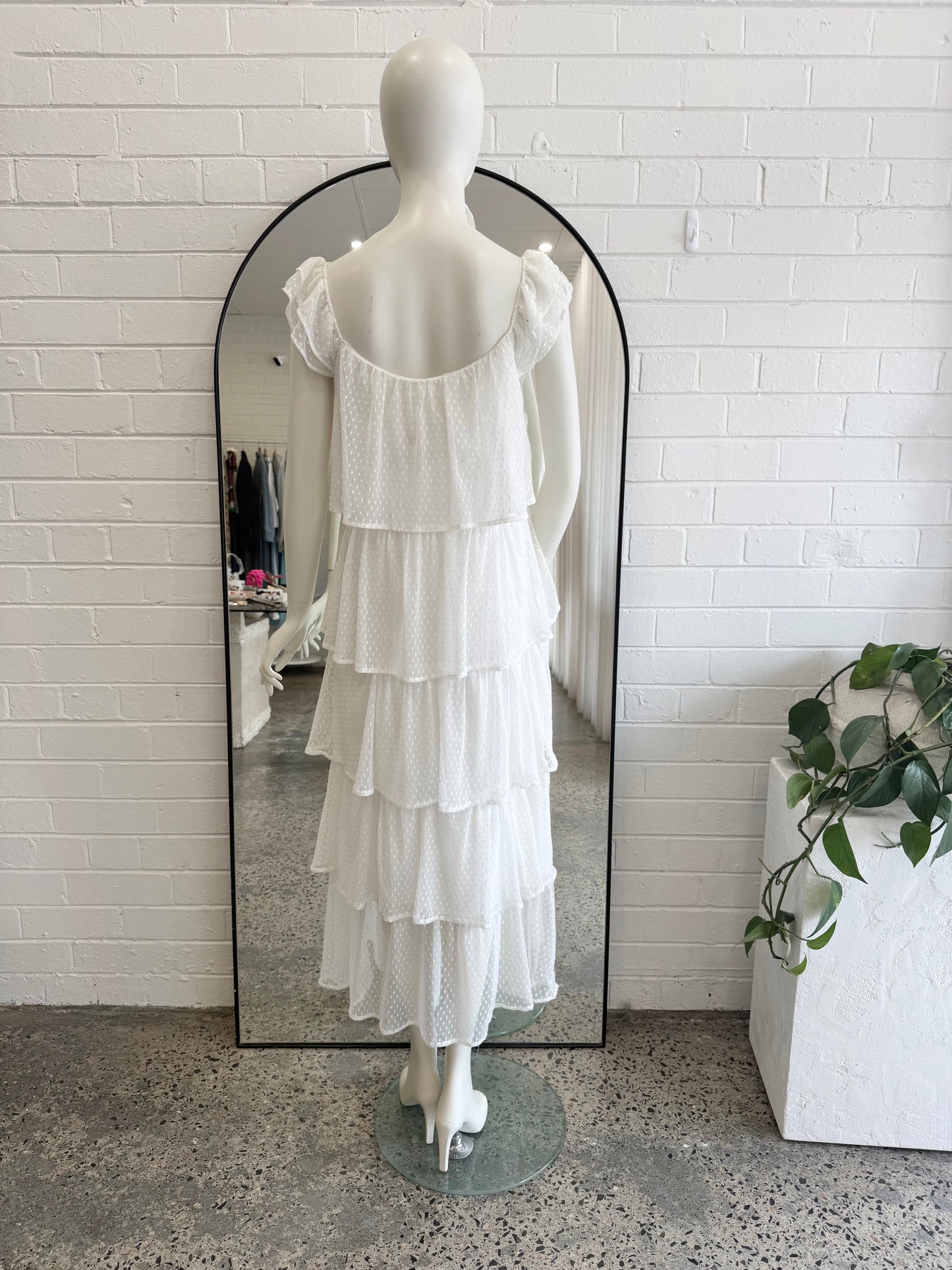 Anine Bing White Daisy Tiered Polka Dot Chiffon Dress - Size S (8 - 10)