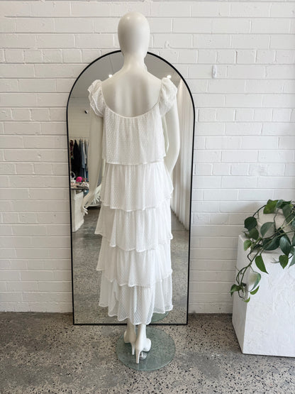 Anine Bing White Daisy Tiered Polka Dot Chiffon Dress - Size S (8 - 10)