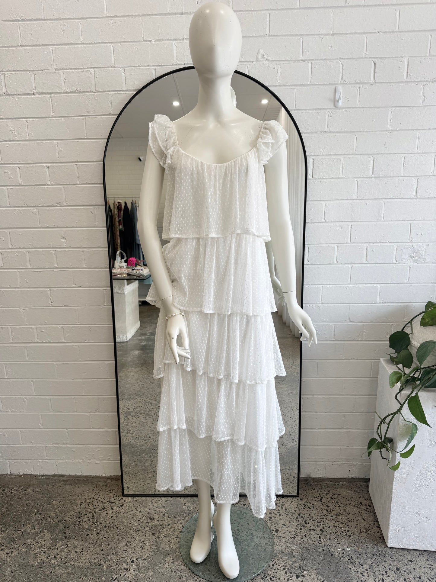 Anine Bing White Daisy Tiered Polka Dot Chiffon Dress - Size S (8 - 10)