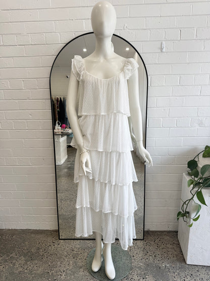 Anine Bing White Daisy Tiered Polka Dot Chiffon Dress - Size S (8 - 10)
