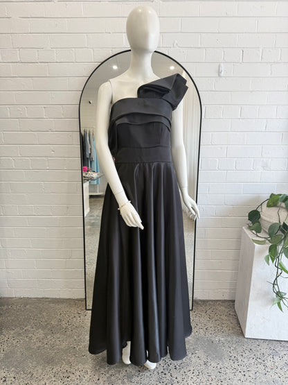 Missacc Black Satin Maxi Dress  - Size 12 - 14