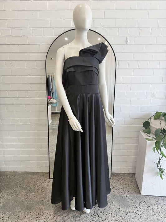 Missacc Black Satin Maxi Dress  - Size 12 - 14
