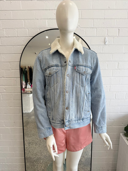 Levi's Blue Denim Sherpa Trucker Jacket - Size M (10)