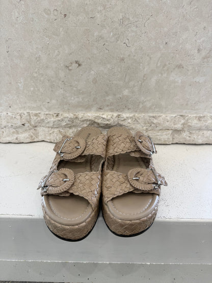 Pons Quintana Taupe Braided Sandals - Size 41