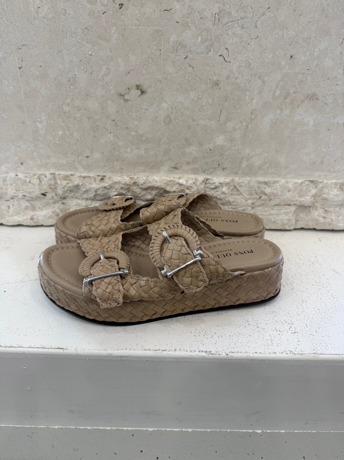 Pons Quintana Taupe Braided Sandals - Size 41