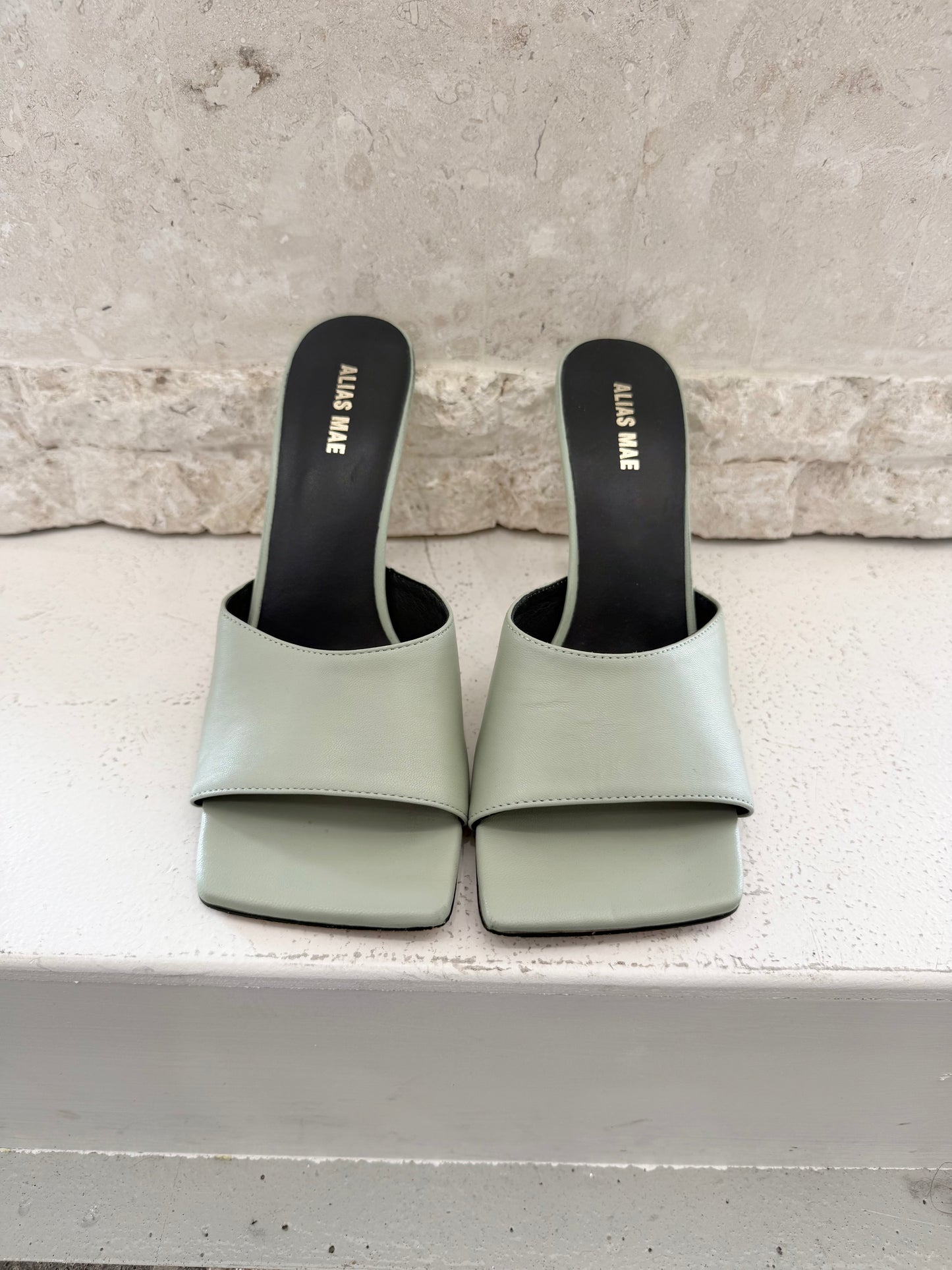 Alias Mae Sage Green Leni Leather Mules - Size 39 - Pre-Loved Geelong