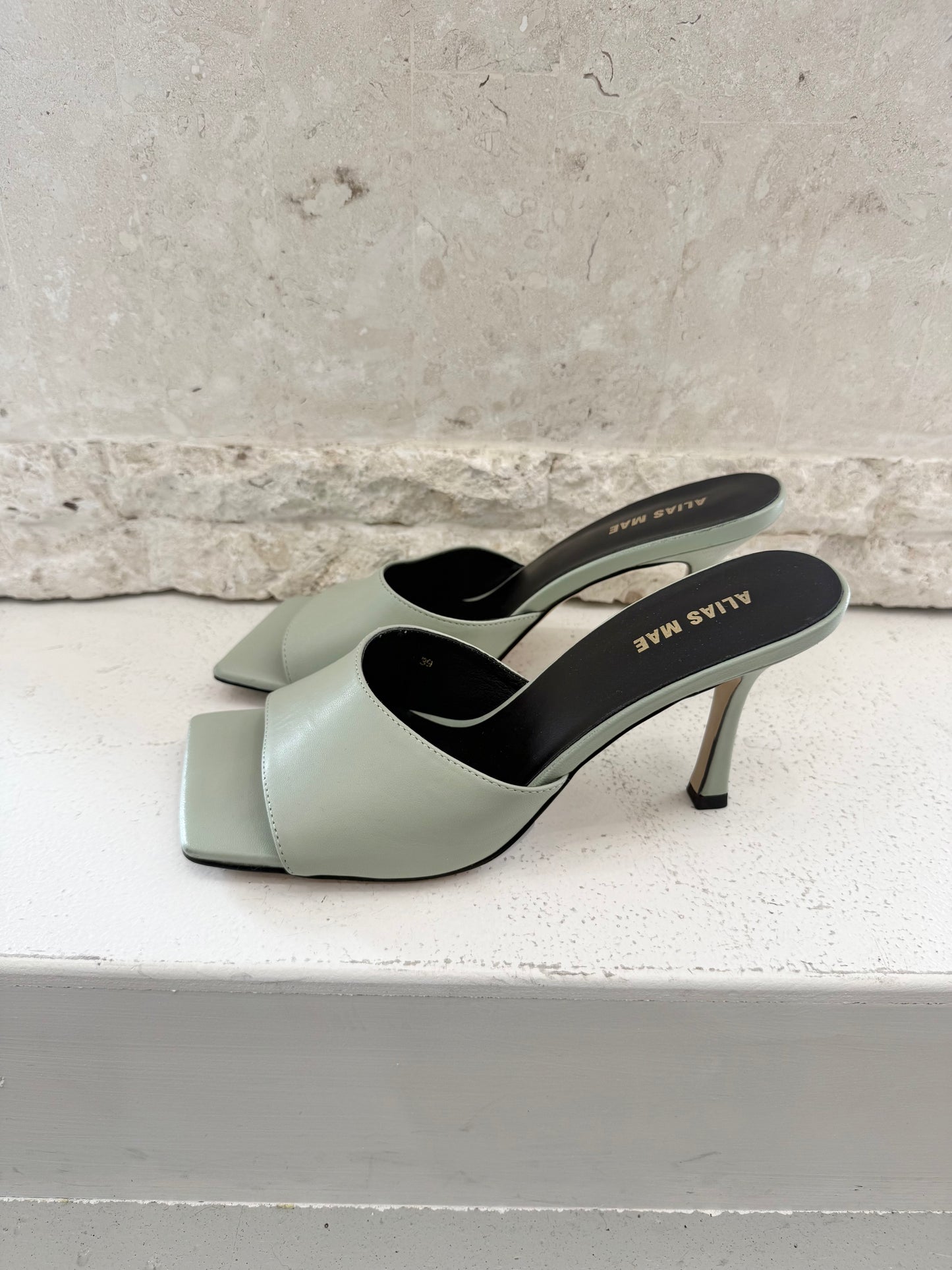 Alias Mae Sage Green Leni Leather Mules - Size 39 - Pre-Loved Geelong