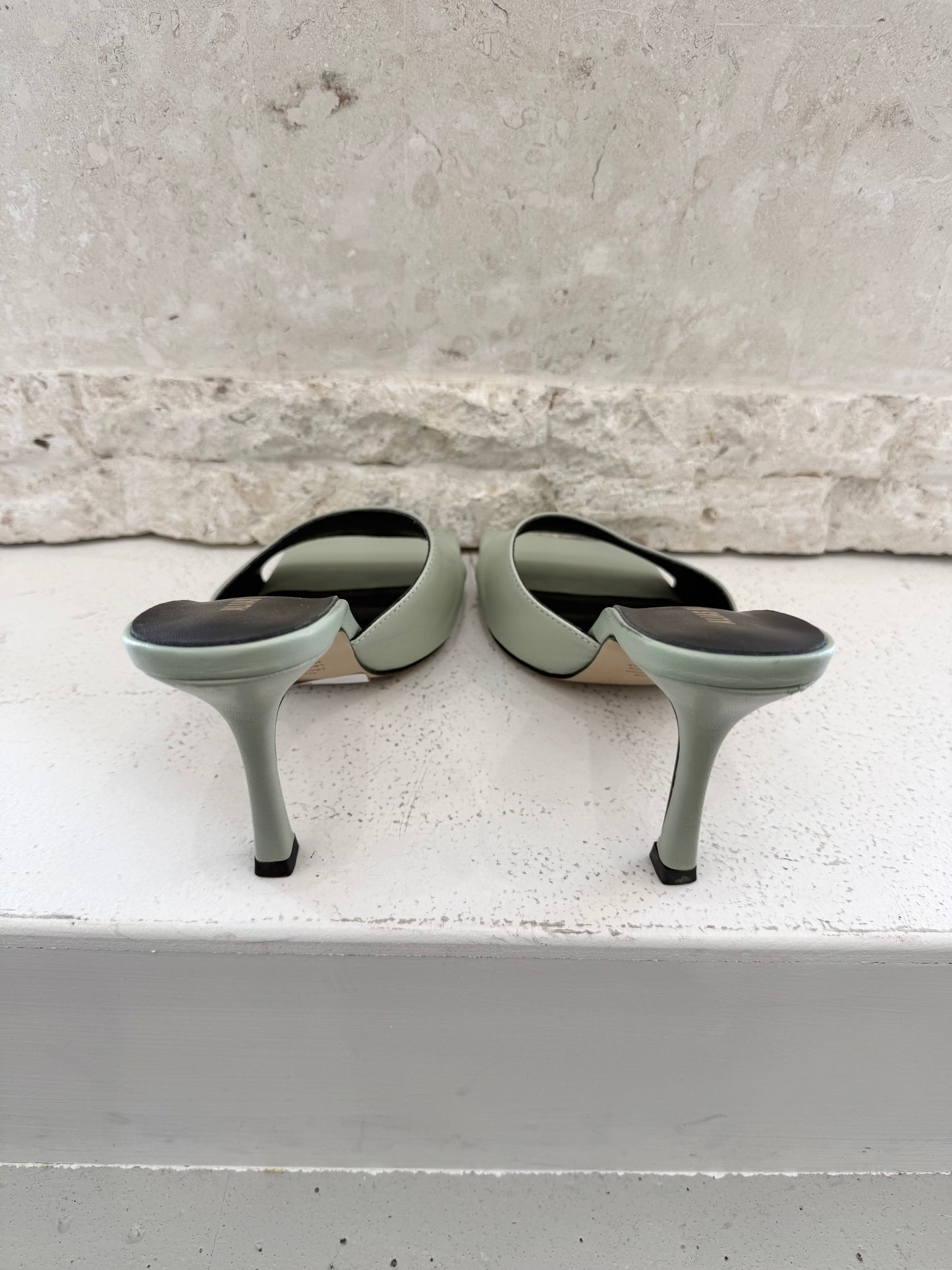 Alias Mae Sage Green Leni Leather Mules - Size 39 - Pre-Loved Geelong
