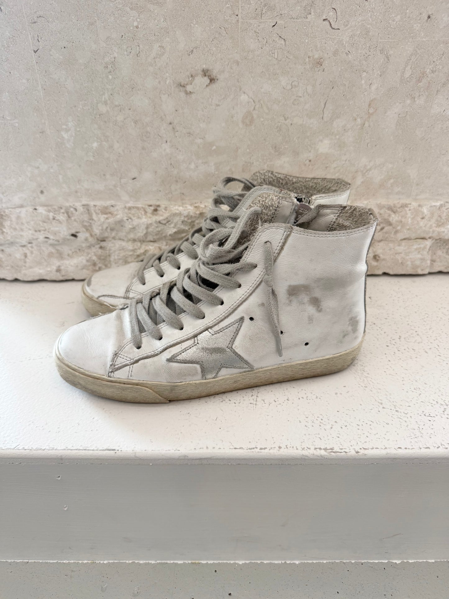 Golden Goose White Francy High Top Sneakers - Size 35 - Pre-Loved Geelong
