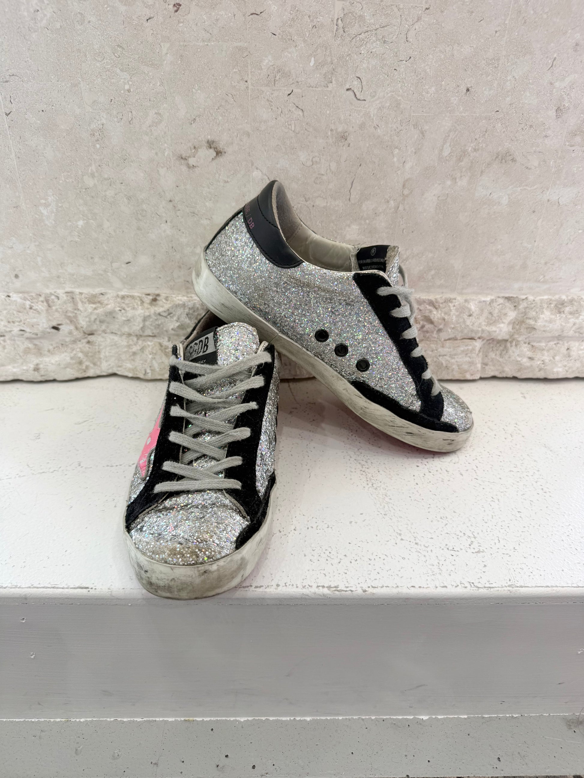 Golden Goose Silver Sparkle Superstar Sneakers - Size 36 - Pre-Loved Geelong