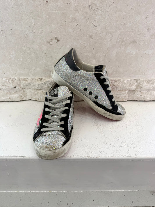 Golden Goose Silver Sparkle Superstar Sneakers - Size 36 - Pre-Loved Geelong