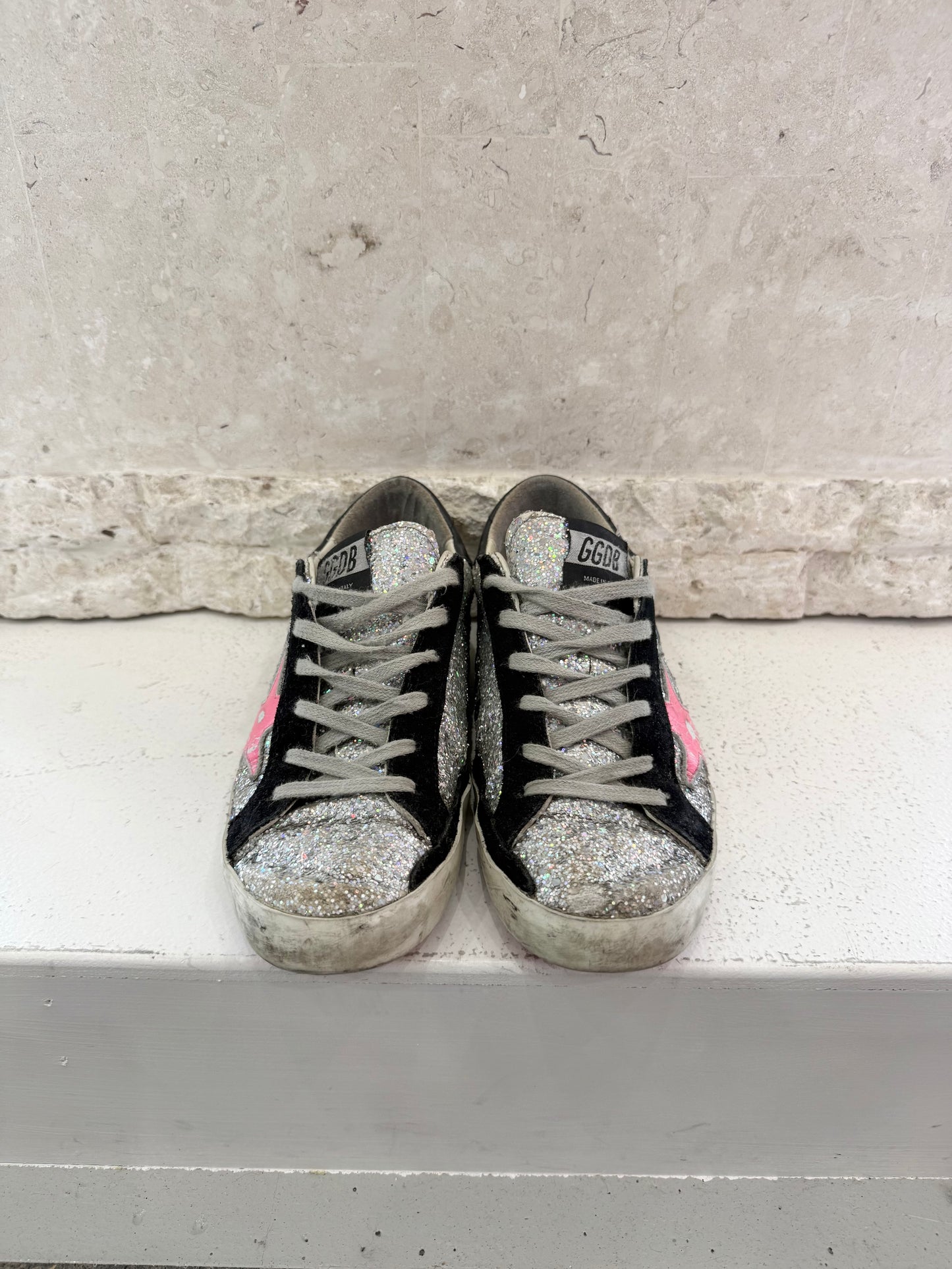 Golden Goose Silver Sparkle Superstar Sneakers - Size 36 - Pre-Loved Geelong