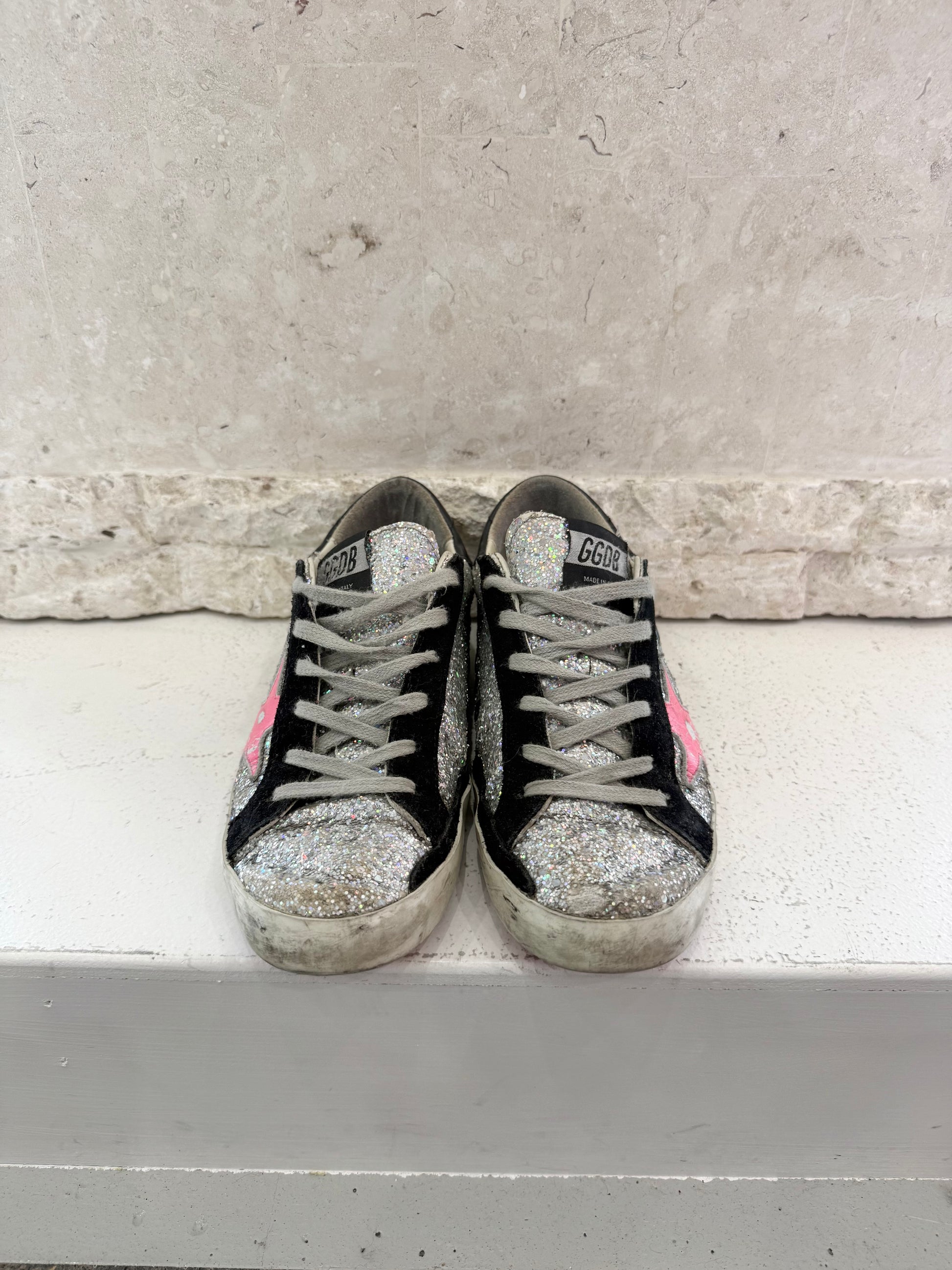 Golden Goose Silver Sparkle Superstar Sneakers - Size 36 - Pre-Loved Geelong