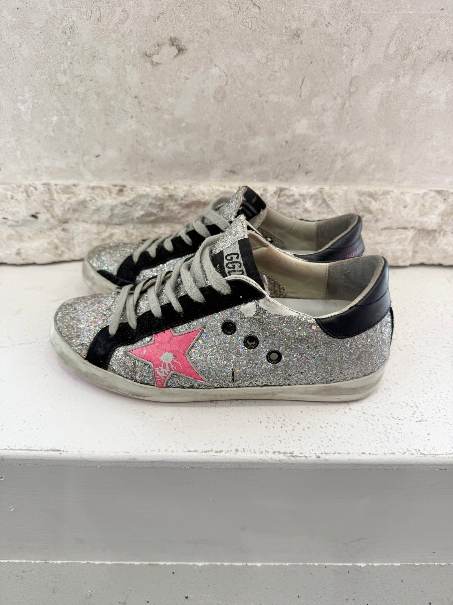Golden Goose Silver Sparkle Superstar Sneakers - Size 36 - Pre-Loved Geelong