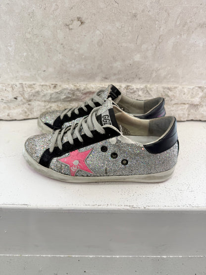 Golden Goose Silver Sparkle Superstar Sneakers - Size 36 - Pre-Loved Geelong