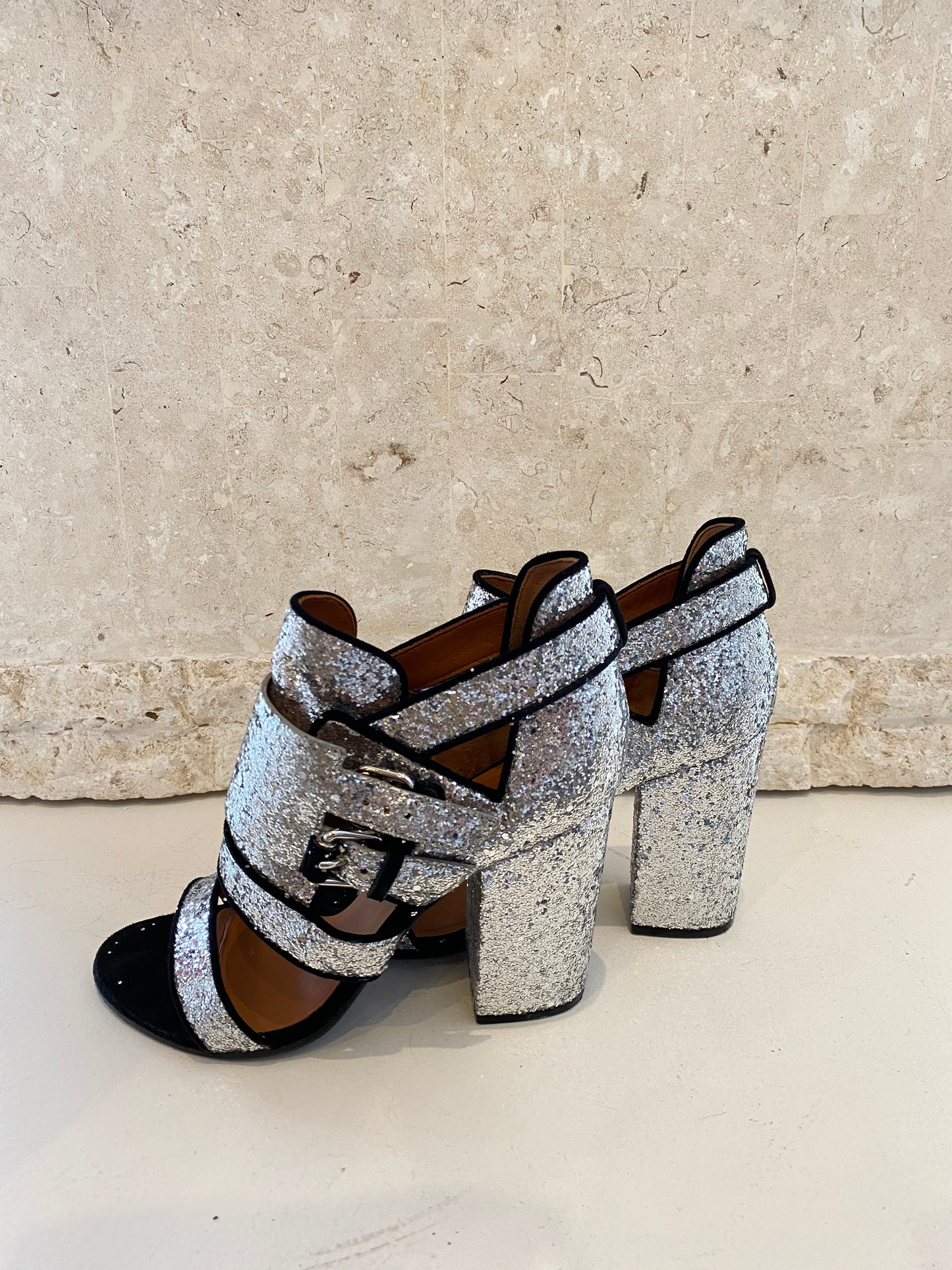 Givenchy 'Victoria Bike Glitter' Sandals in Silver - Size 38.5