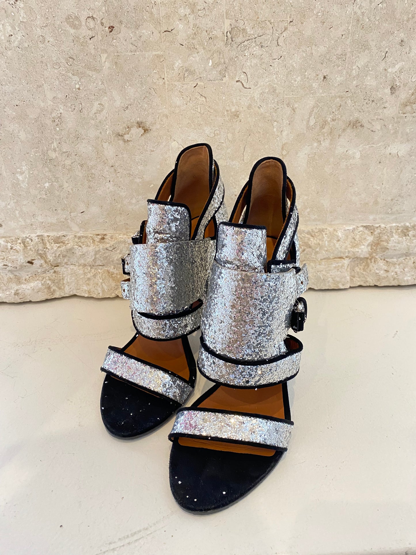 Givenchy 'Victoria Bike Glitter' Sandals in Silver - Size 38.5