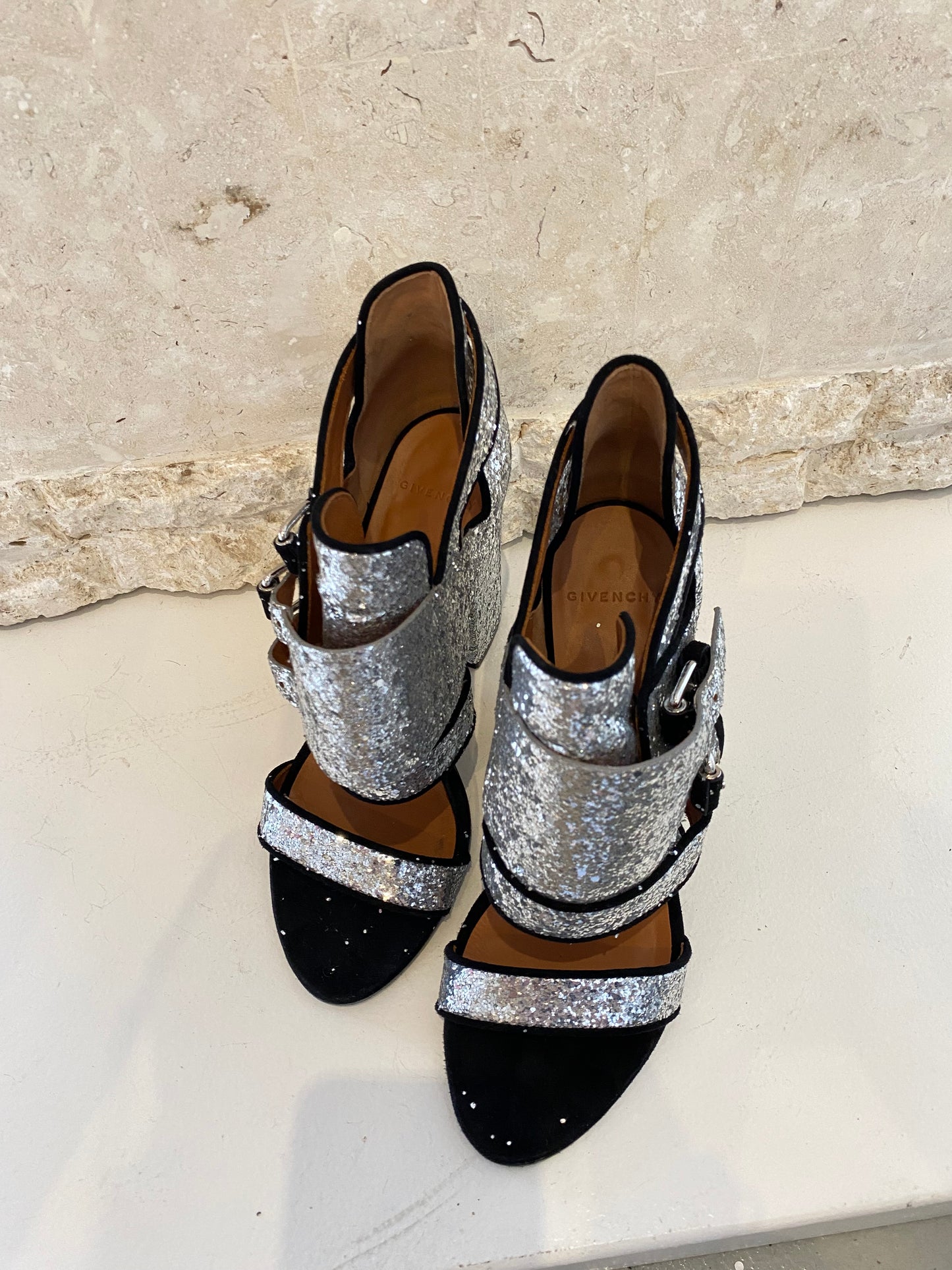 Givenchy 'Victoria Bike Glitter' Sandals in Silver - Size 38.5