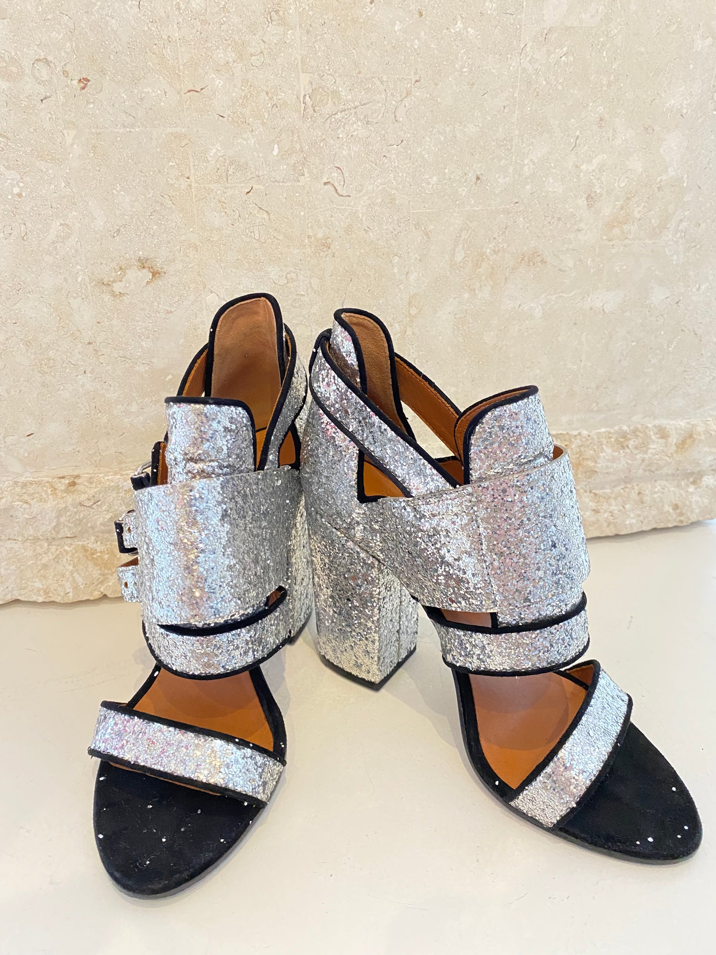Givenchy 'Victoria Bike Glitter' Sandals in Silver - Size 38.5