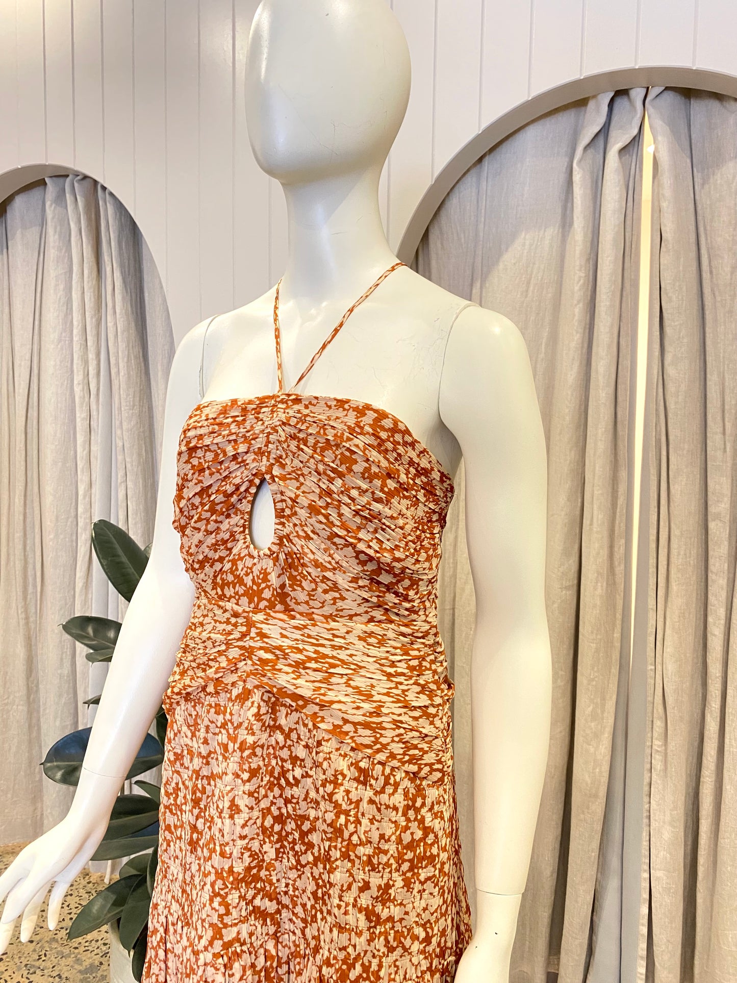 Shona Joy Orange Floral Hala Keyhole Halterneck Mini Dress - Size 12