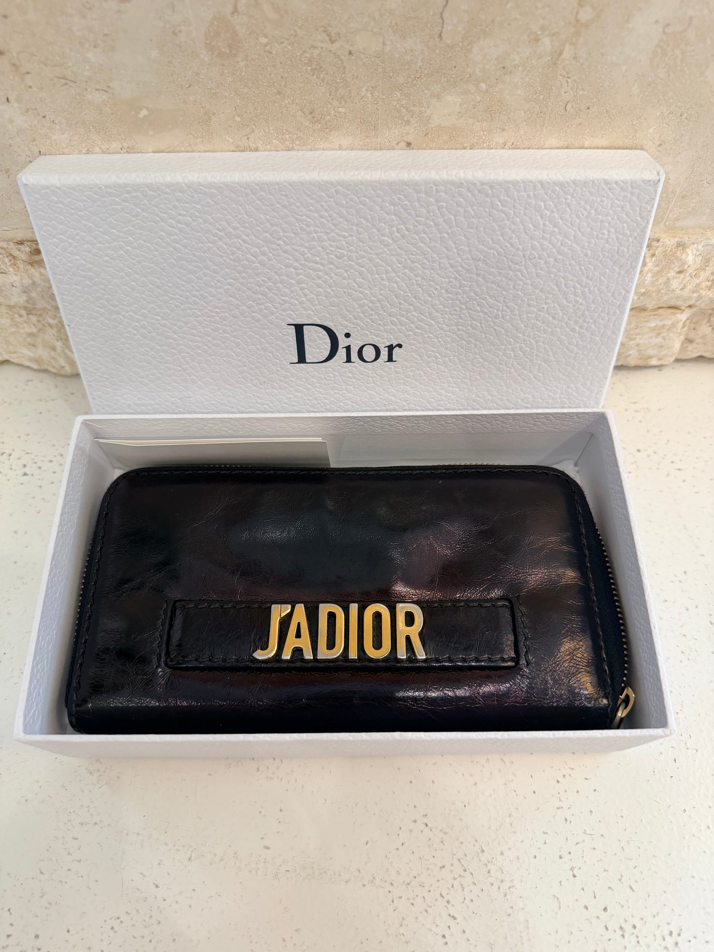 Christian Dior Black Crinkled Leather J'Adior Wallet