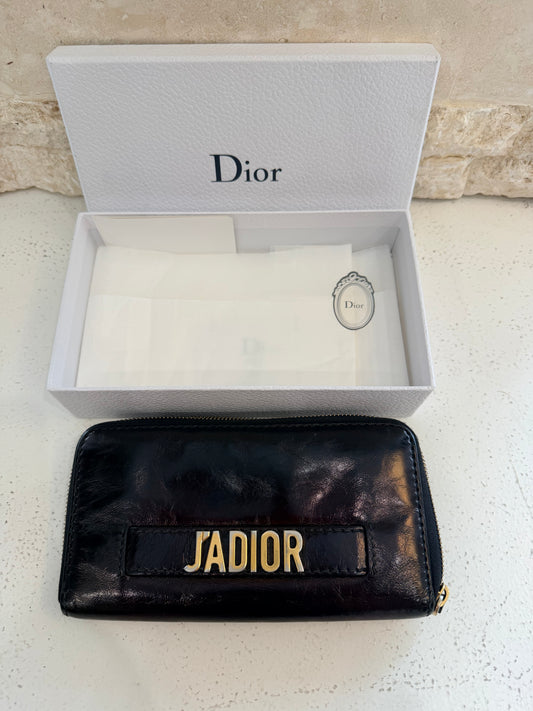 Christian Dior Black Crinkled Leather J'Adior Wallet