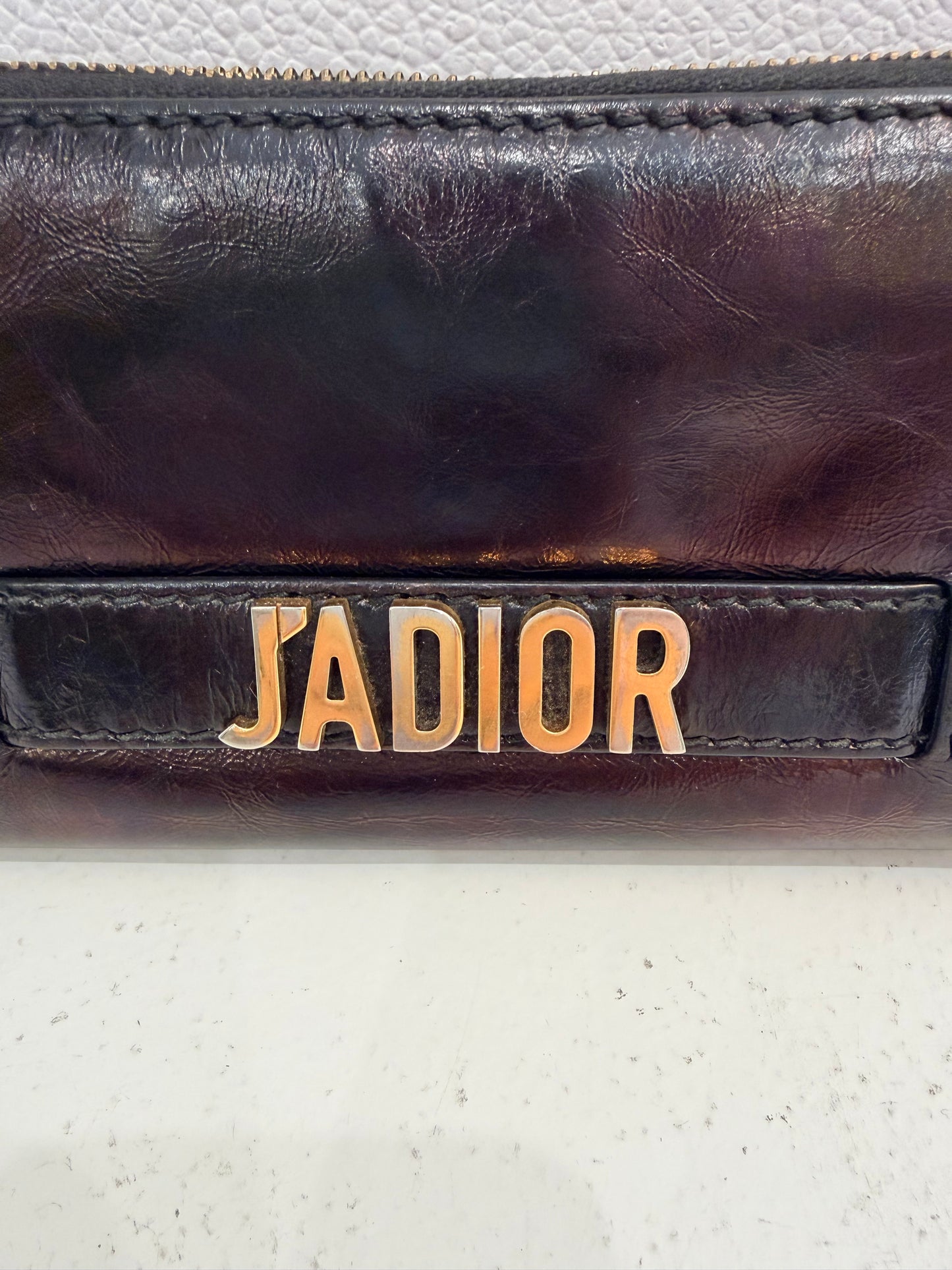 Christian Dior Black Crinkled Leather J'Adior Wallet