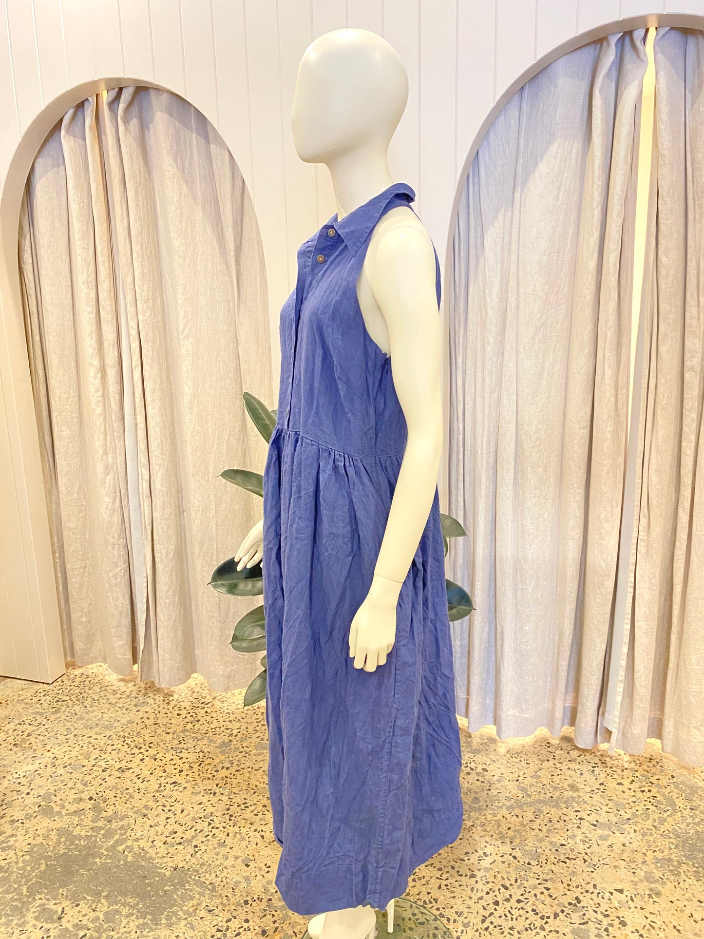 Country Road Blue Linen Halterneck Dress - Size 14